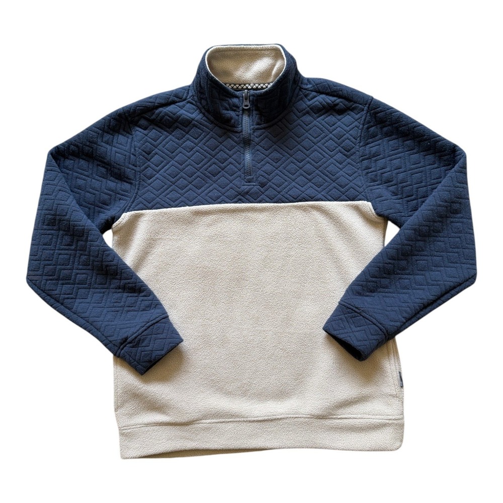 Departwest Quilted Fleece Quarter Zip Pullover Navy Cream - Youth Large